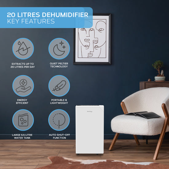 Devology 20L/Day Digital Dehumidifier - WIFI App - 3.5L Water Tank, Sleep Mode, 24H Timer Laundry Drying - Portable Electric Mould, Damp and Condensation Remover - Bedroom, Basement, Garage & Kitchen