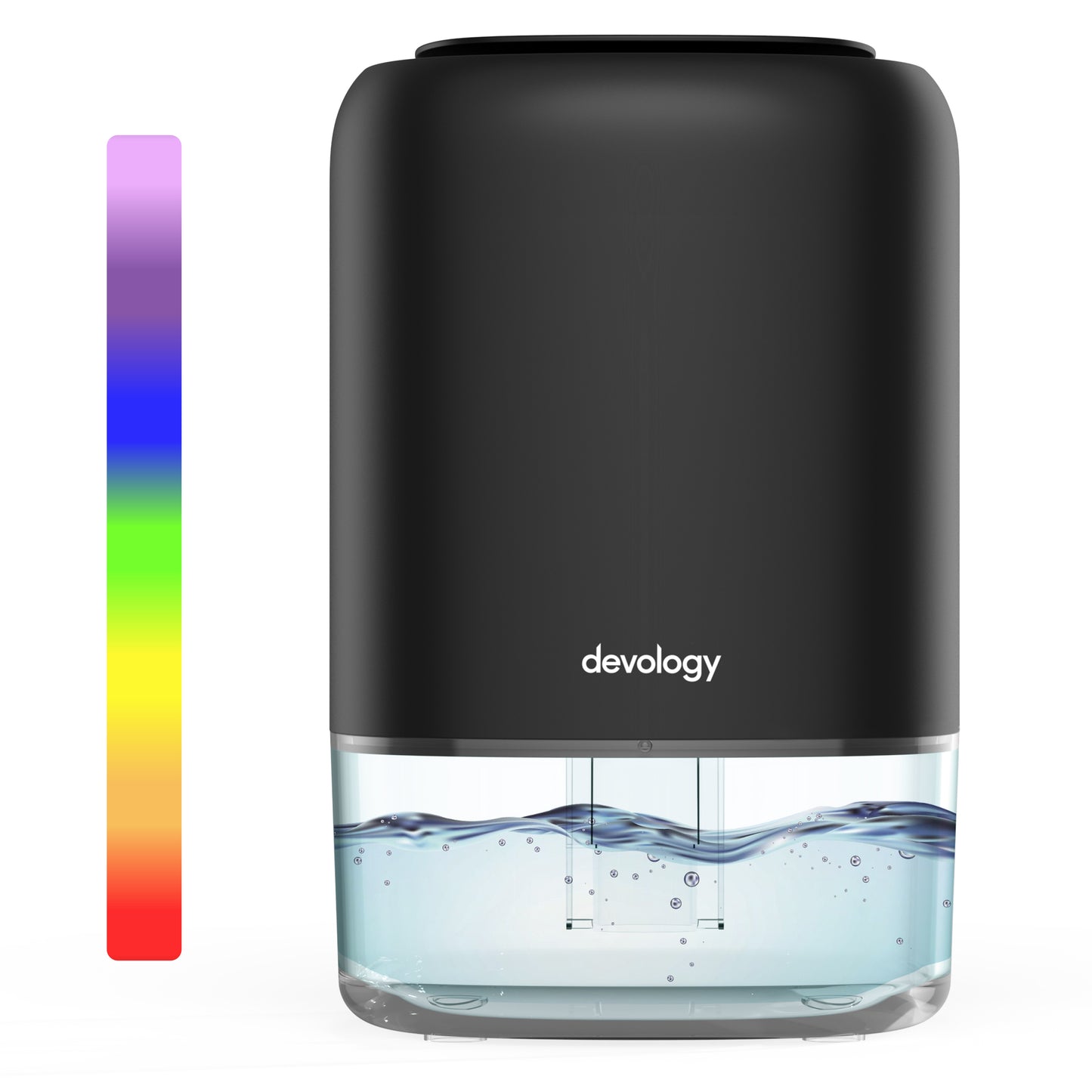 Devology Portable Compact 1100ml Mini Dehumidifier - Electric Energy Efficient - Mould, Mildew, Damp & Condensation Remover for Home, Office, Garage - Super Quiet <30dB 7 LED Mood Lighting Colours